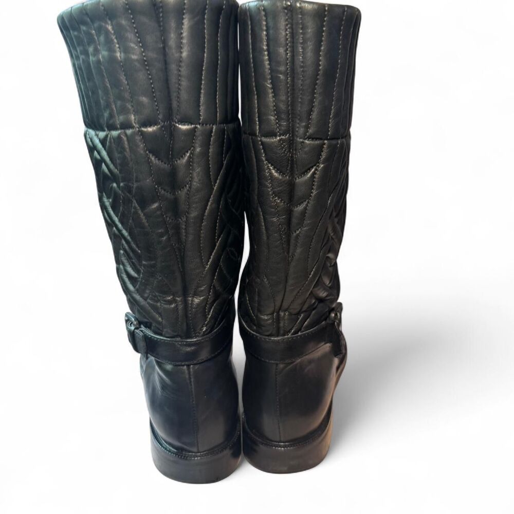 Aquatalia Black Quilted Leather Knee High Boots Size 10.5 Riding Winter Boots - Picture 7 of 8